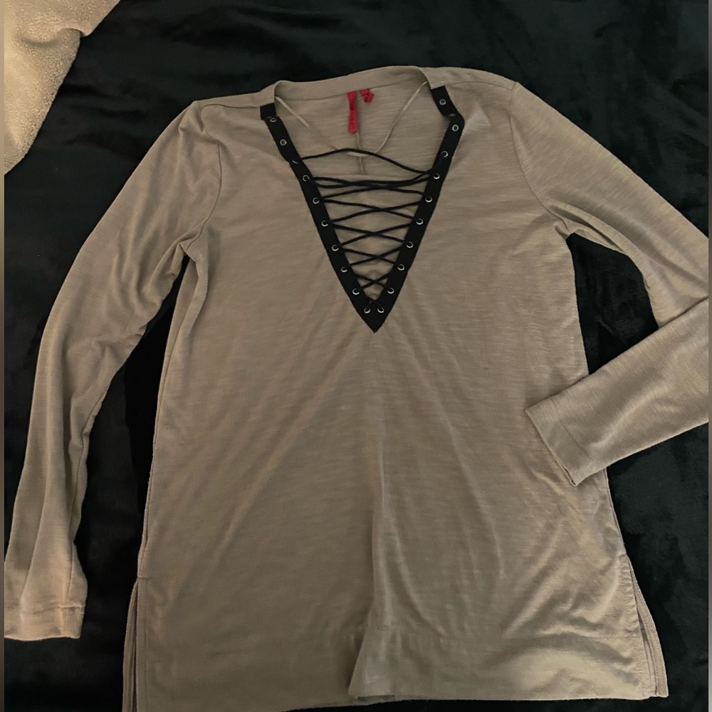 Beige lace up tunic top